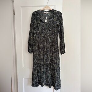 LOFT Black Floral Midi Dress